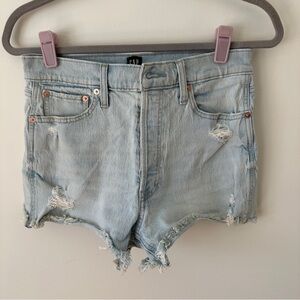 GAP Light Blue Distressed High-Rise Denim Shorts